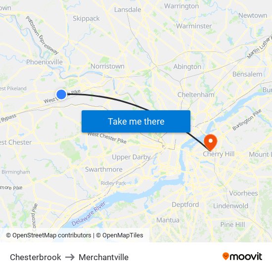 Chesterbrook to Merchantville map