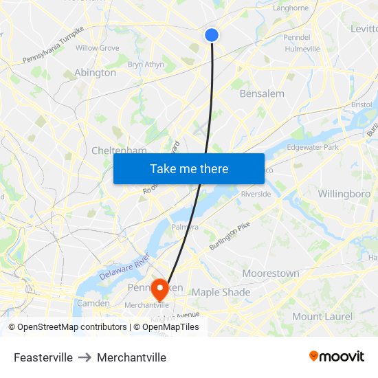 Feasterville to Merchantville map