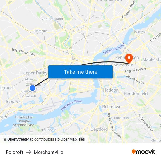 Folcroft to Merchantville map