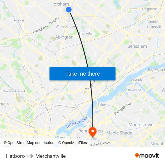 Hatboro to Merchantville map