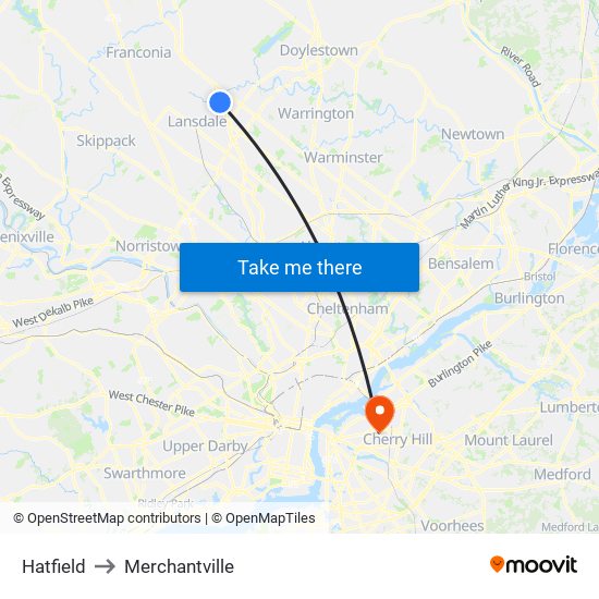 Hatfield to Merchantville map