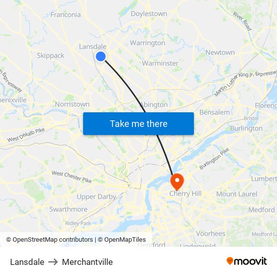 Lansdale to Merchantville map