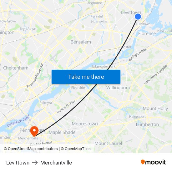 Levittown to Merchantville map