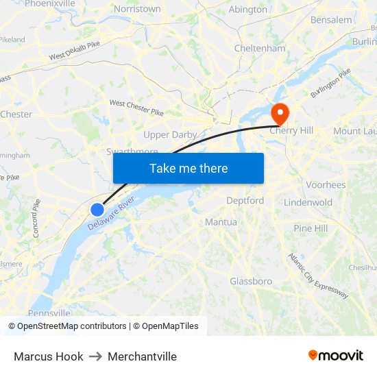 Marcus Hook to Merchantville map