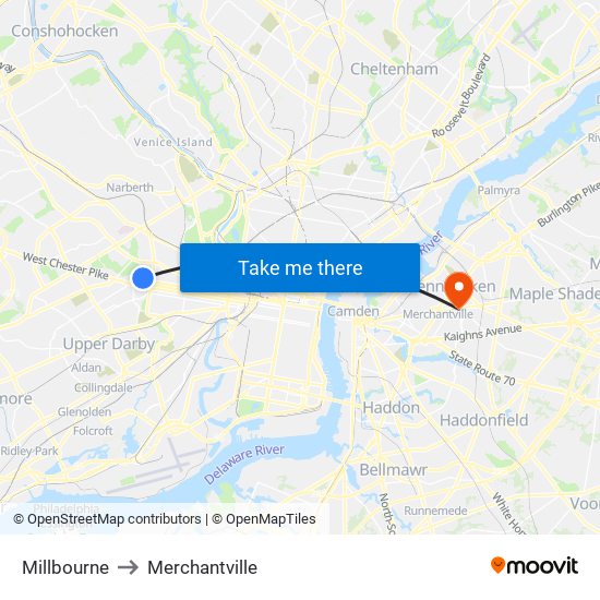 Millbourne to Merchantville map