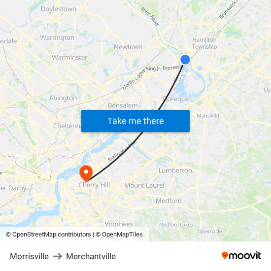 Morrisville to Merchantville map