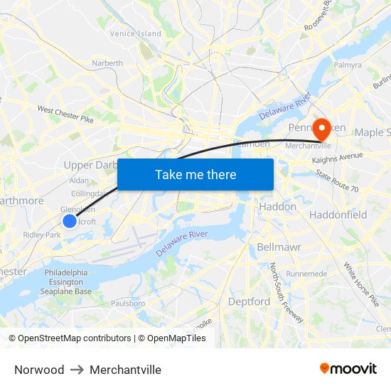 Norwood to Merchantville map