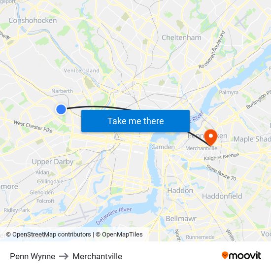 Penn Wynne to Merchantville map