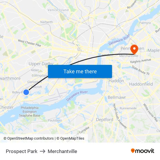 Prospect Park to Merchantville map