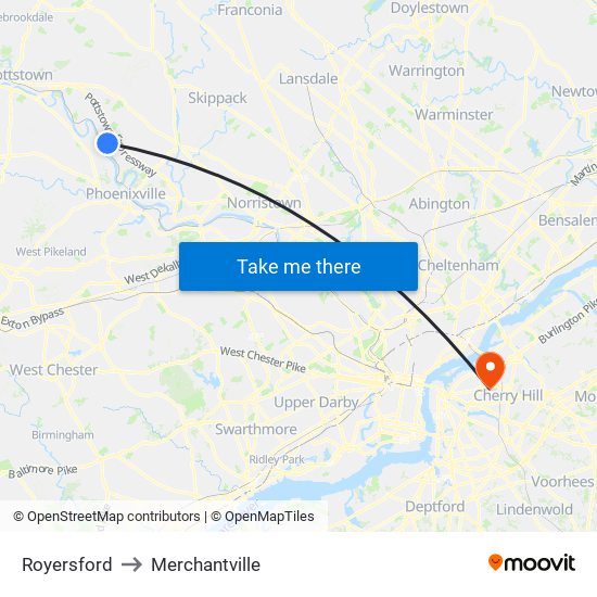 Royersford to Merchantville map