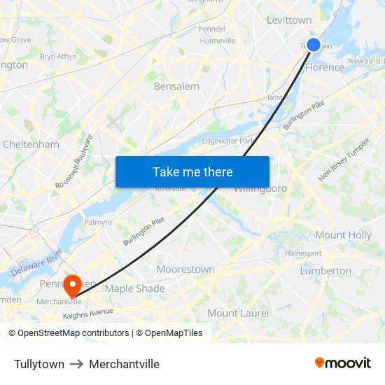 Tullytown to Merchantville map