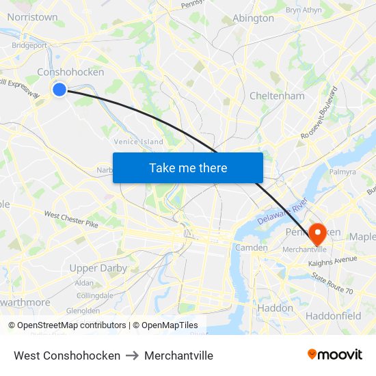 West Conshohocken to Merchantville map