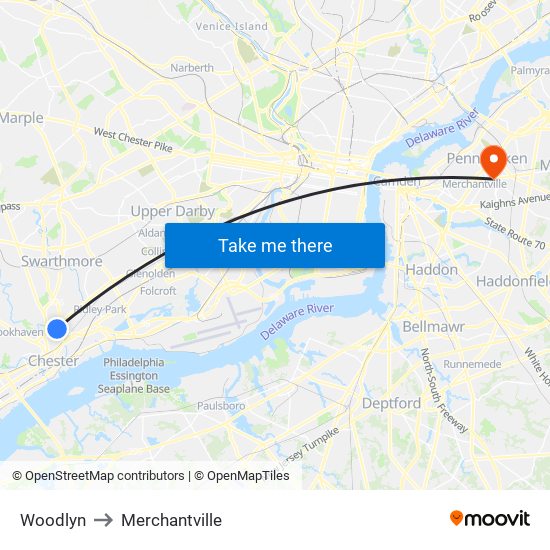 Woodlyn to Merchantville map