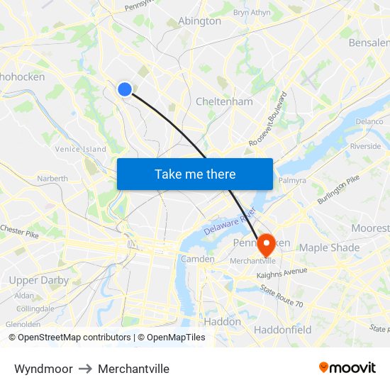 Wyndmoor to Merchantville map