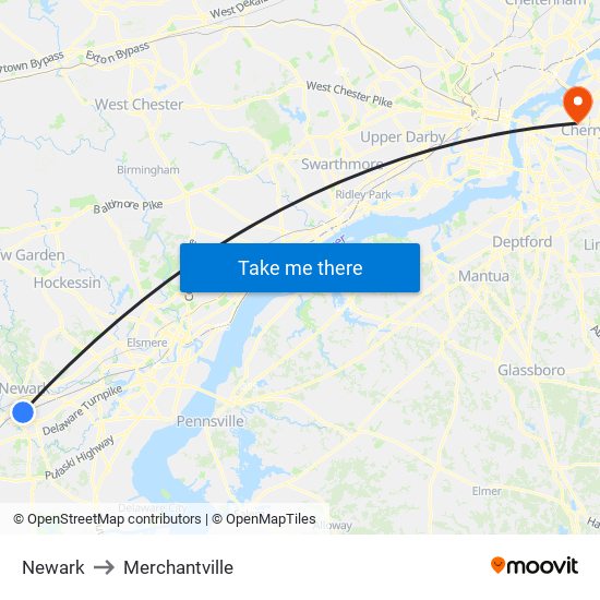 Newark to Merchantville map