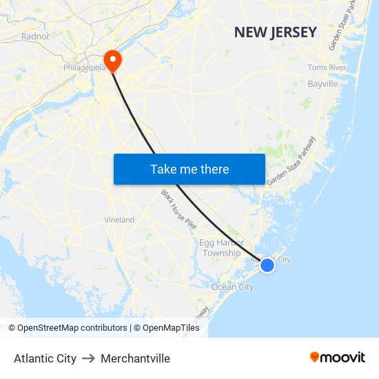 Atlantic City to Merchantville map