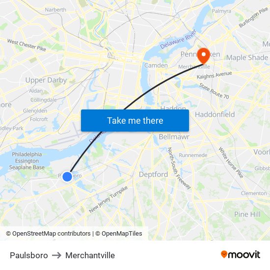 Paulsboro to Merchantville map