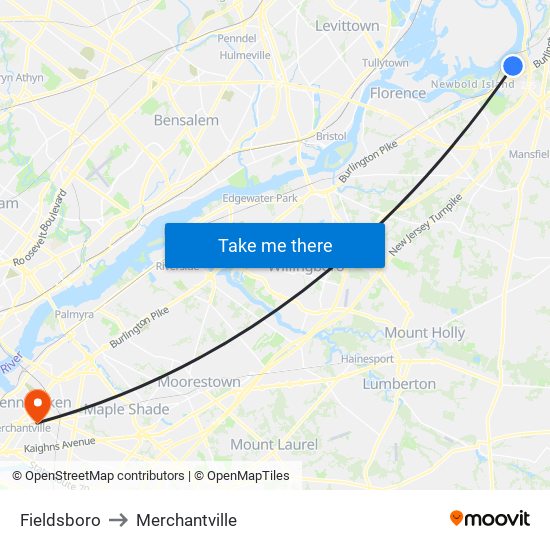 Fieldsboro to Merchantville map