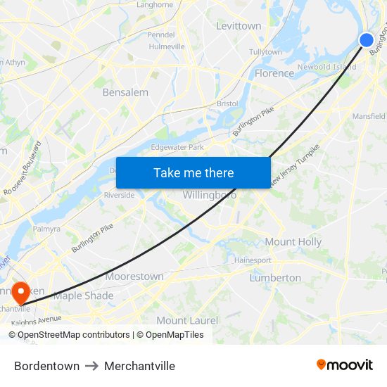 Bordentown to Merchantville map