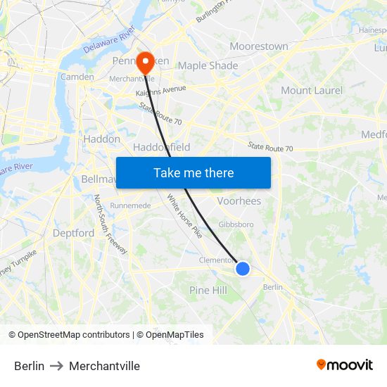 Berlin to Merchantville map