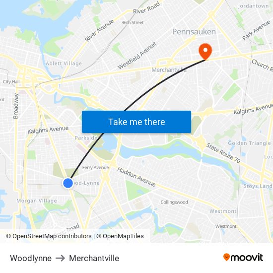 Woodlynne to Merchantville map