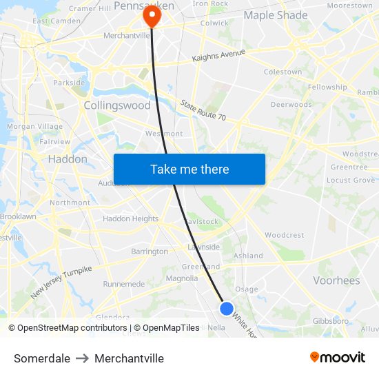 Somerdale to Merchantville map