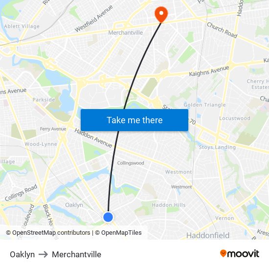 Oaklyn to Merchantville map