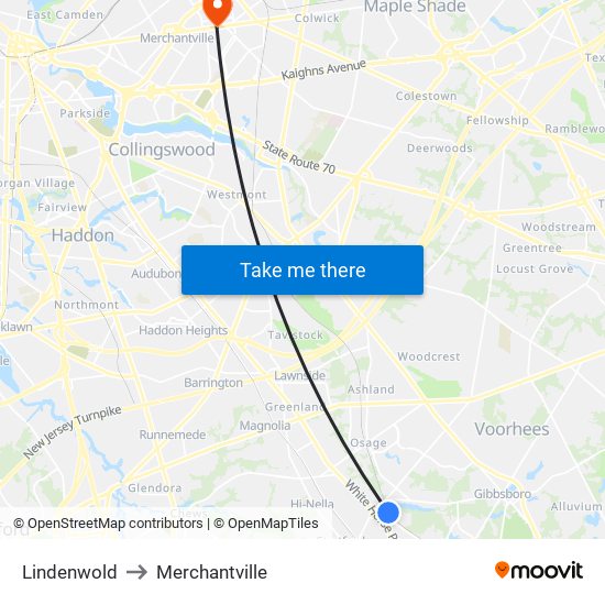 Lindenwold to Merchantville map