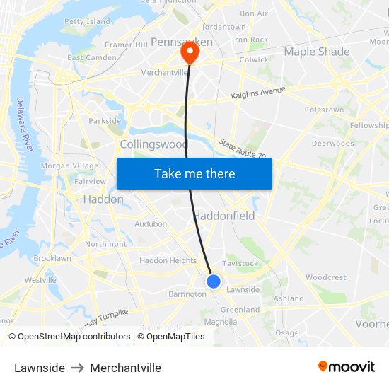 Lawnside to Merchantville map