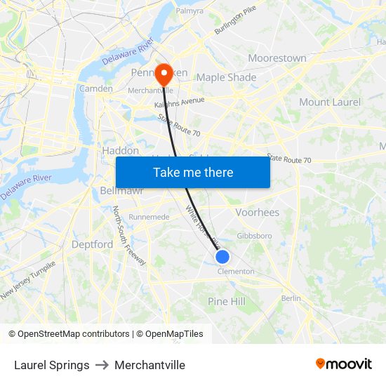 Laurel Springs to Merchantville map