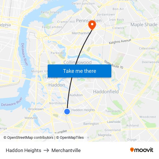 Haddon Heights to Merchantville map