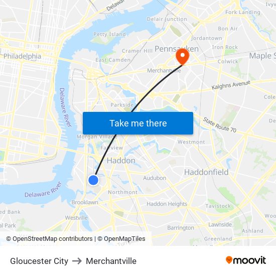 Gloucester City to Merchantville map