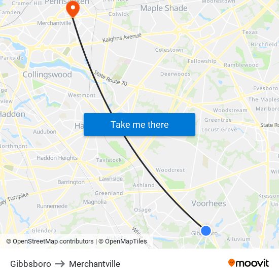 Gibbsboro to Merchantville map