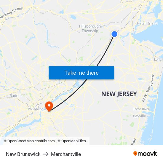 New Brunswick to Merchantville map