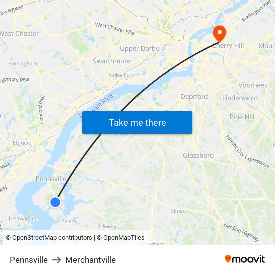 Pennsville to Merchantville map