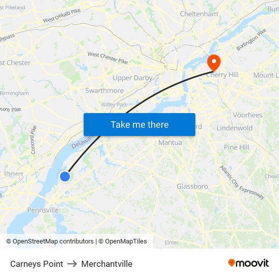 Carneys Point to Merchantville map