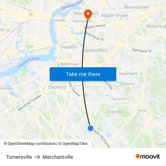 Turnersville to Merchantville map