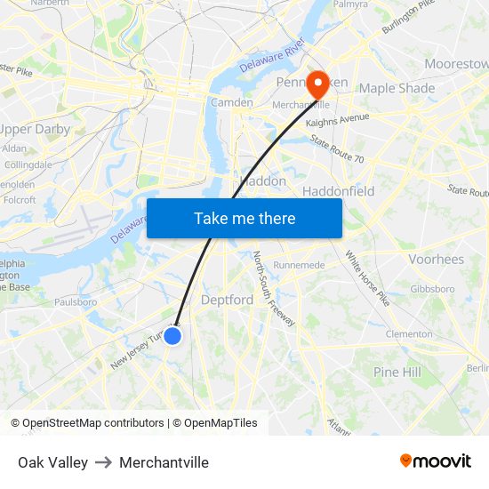 Oak Valley to Merchantville map