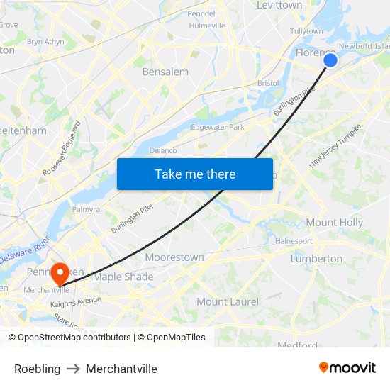 Roebling to Merchantville map