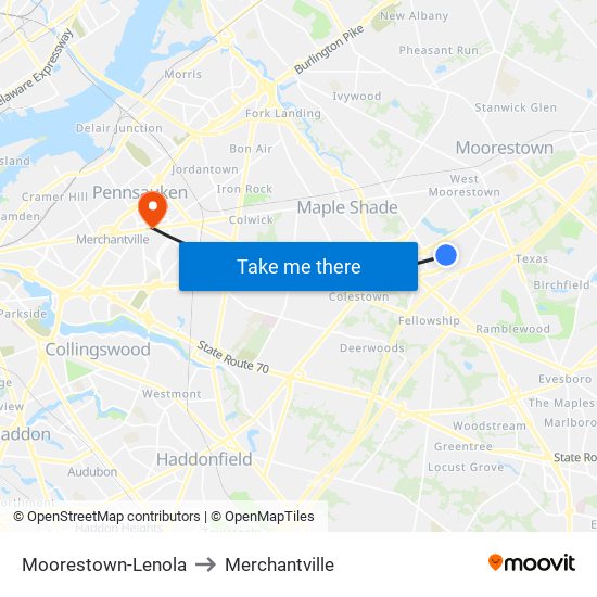 Moorestown-Lenola to Merchantville map