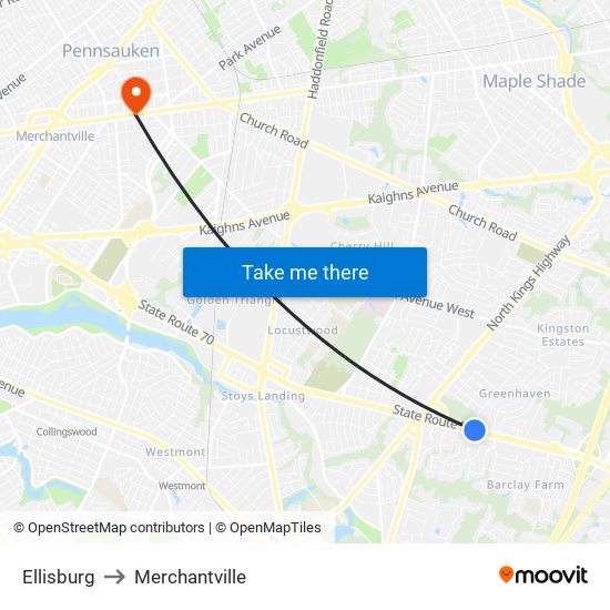 Ellisburg to Merchantville map