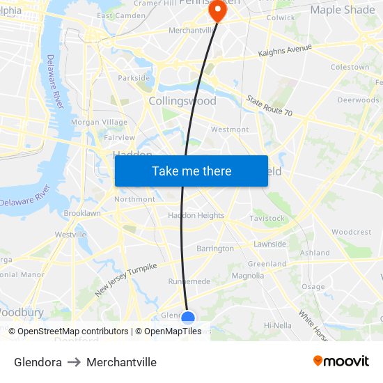 Glendora to Merchantville map