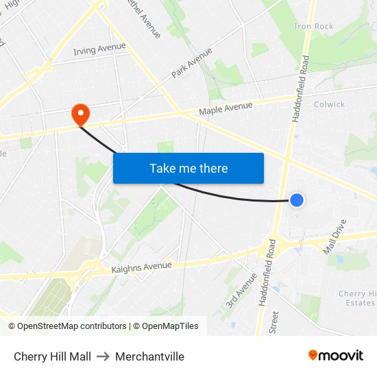 Cherry Hill Mall to Merchantville map