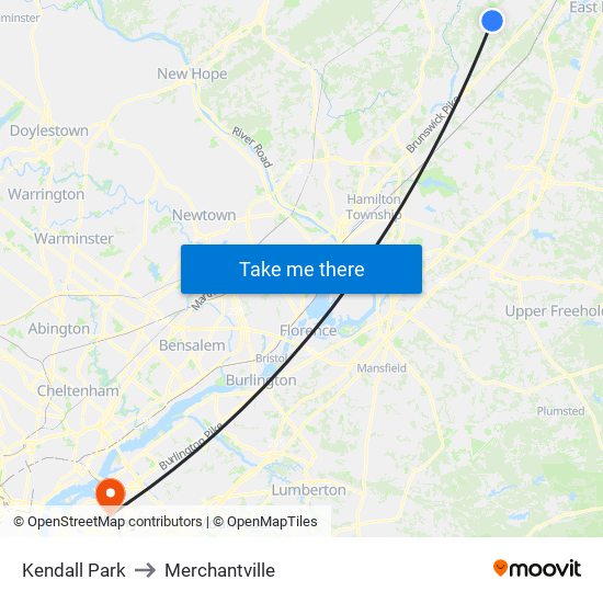Kendall Park to Merchantville map