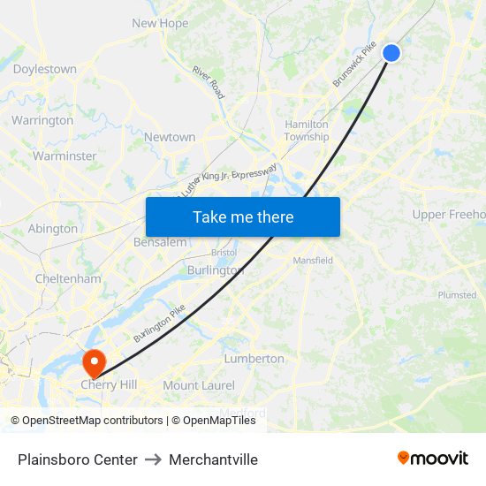 Plainsboro Center to Merchantville map