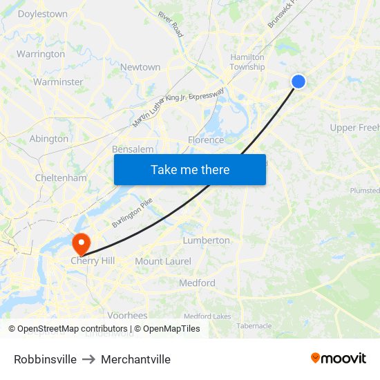 Robbinsville to Merchantville map