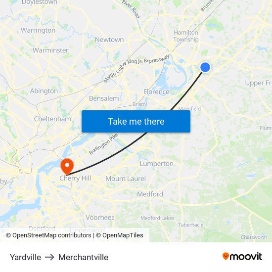 Yardville to Merchantville map