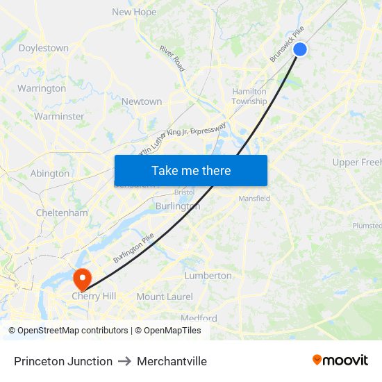Princeton Junction to Merchantville map