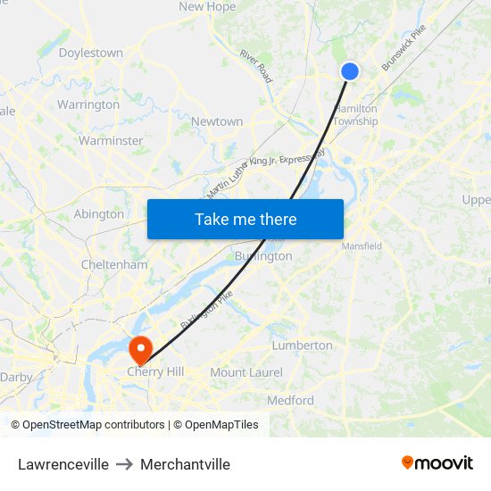 Lawrenceville to Merchantville map