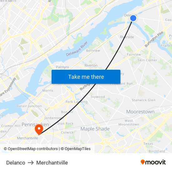 Delanco to Merchantville map